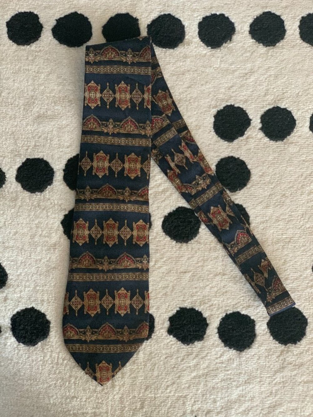 Vintage Christian Dior Tie Mens Navy 100% Silk Graphic Print Retro Necktie 90s